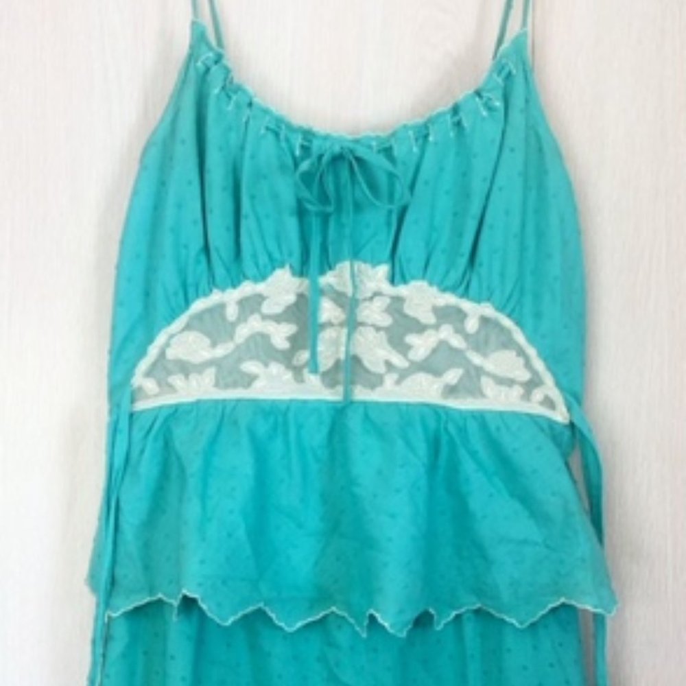 BETSEY JOHNSON Mint Aqua Swiss Dot Lace Eyelet Zip Cami Top Dress Skirt Set 6